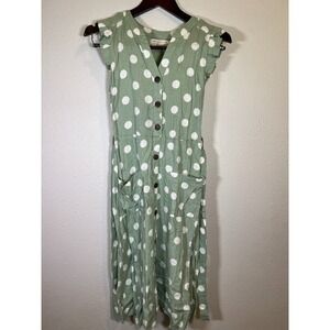 Rayon Linen Dress Retro Polka Dot Sage Green Cottagecore Retro Summer 50s Vibe S